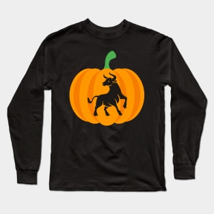 Halloween Jack O Lantern Taurus Zodiac Sign Long Sleeve T-Shirt